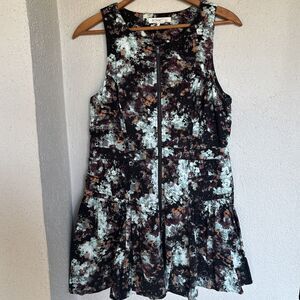 BCBGeneration Dress SIZE 12 Aqua Black Brown Rust Watercolor Full Front Zipper